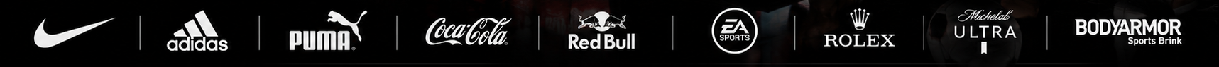 Brand partners including Nike, Adidas, Puma, Coca-Cola, Red Bull, EA Sports, Rolex, Michelob Ultra and BodyArmor