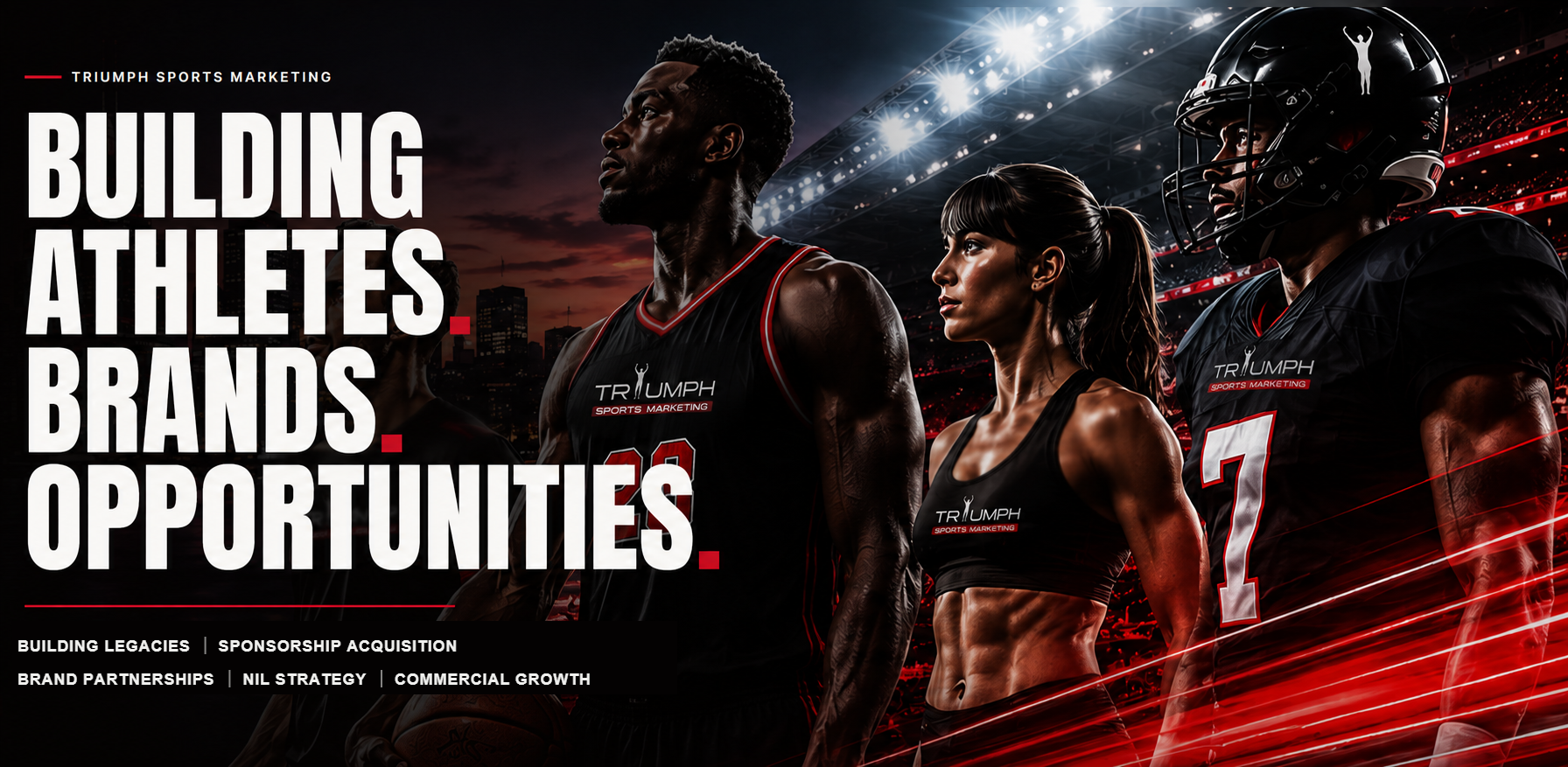 Building athletes. Building brands. Creating opportunities. Sponsorship acquisition, brand partnerships, NIL strategy and commercial growth.